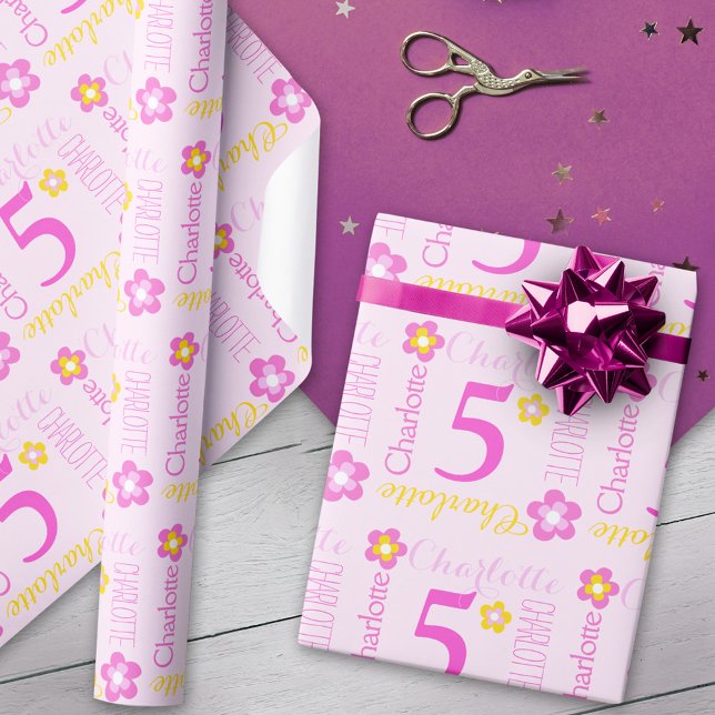 Papel De Regalo Flor de nombre personalizado edad 5 años (Subido por el creador)