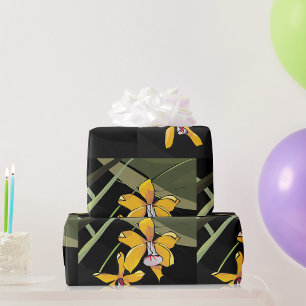 Papel De Regalo Flor de Orquídea Amarilla Botánica Tropical