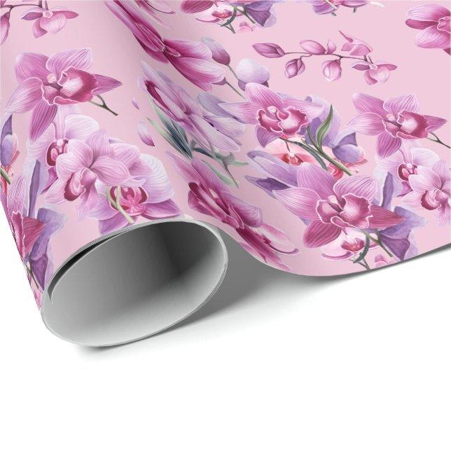 Papel De Regalo Flor de orquídea púrpura acuarela (Esquina del rollo)
