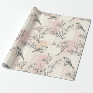 Papel De Regalo Flor de pájaro vintage Toile de Jouy raya (2)