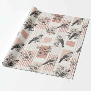Papel De Regalo Flor de Pájaro Vintage Toile Estriado (11)