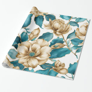 Papel De Regalo Flor de patrón floral Verde azulado blanco de oro