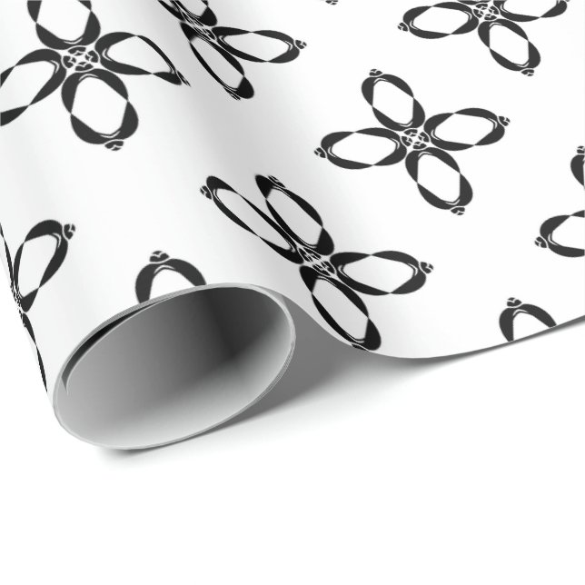 Papel De Regalo Flor de pingüino blanco y negro (Esquina del rollo)