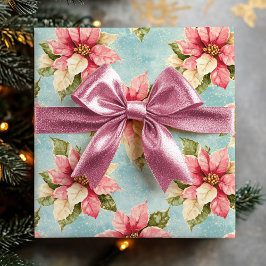 Papel De Regalo Flor de poinsettia de época en Navidades azules ro