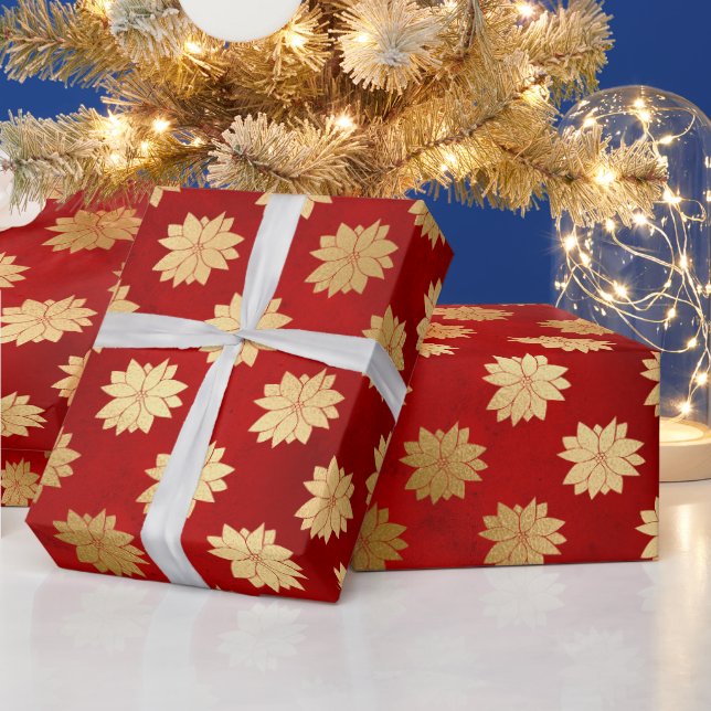 Papel De Regalo Flor de poinsettia de invierno de Relieve metaliza (Vacaciones)