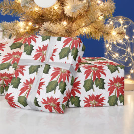 Papel De Regalo Flor de poinsettia elegante de época festiva