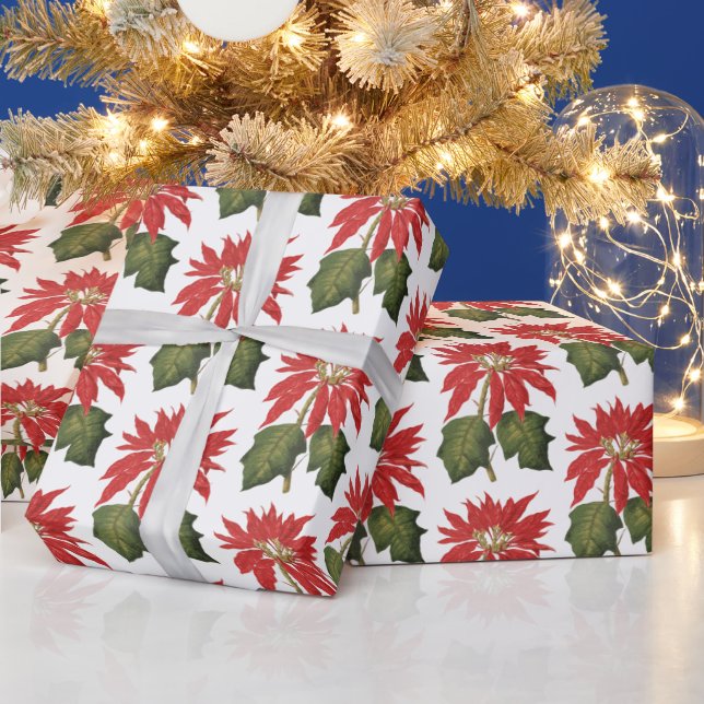 Papel De Regalo Flor de poinsettia elegante de época festiva (Vacaciones)