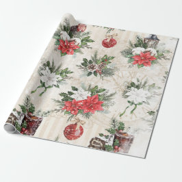 Papel De Regalo Flor de poinsettia roja y blanca Navidades clásico