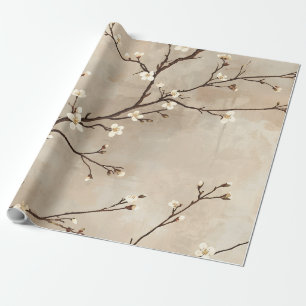 Papel De Regalo Flor de Rama Mínima Blanca Elegante