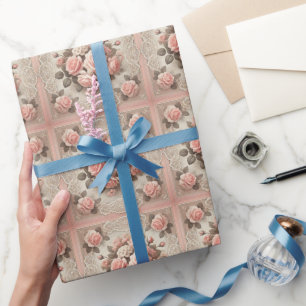 Papel De Regalo Flor de rosa rosa rosa rosa chic de Shabby