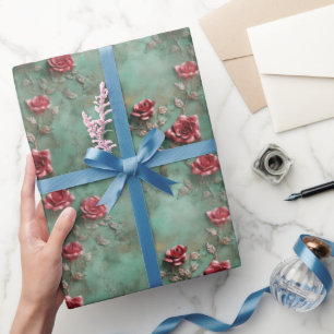 Papel De Regalo Flor de rosas rojas verdes