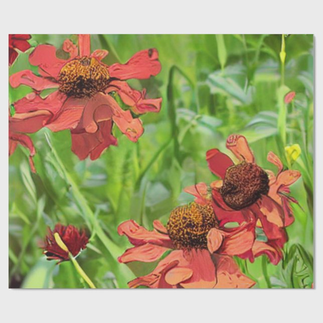 PAPEL DE REGALO FLOR DE RUDBECKIA ROJA (Superficie plana)