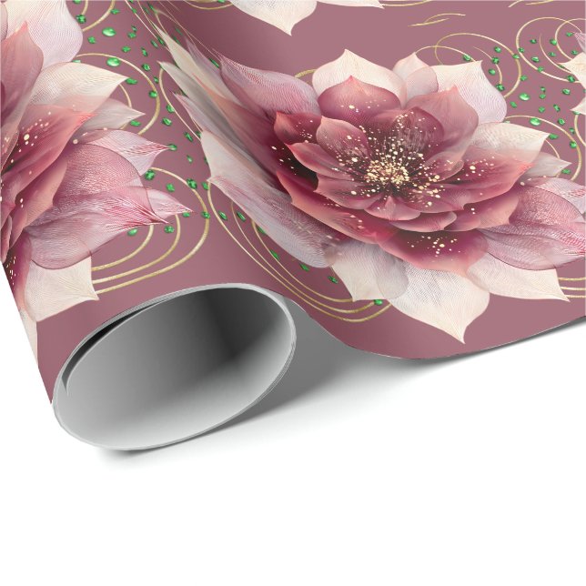 Papel De Regalo Flor de Sueño Borgoña (Esquina del rollo)