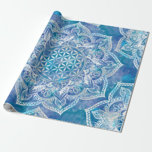 Papel De Regalo Flor de vida en Lotus - Azul acuarela