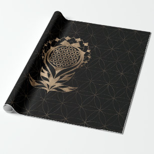 Papel De Regalo Flor de vida Lotus - Negro y oro