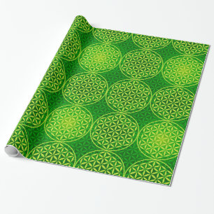 Papel De Regalo Flor de vida - patrón de sello - verde