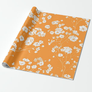 Papel De Regalo Flor Ditsy Vintage Blanco Naranja Pastel Boho 70s
