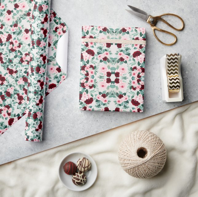 Papel De Regalo Flor elegante de Borgoña (Artesanía)