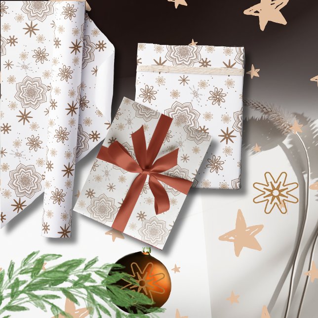 Papel De Regalo Flor elegante de estrellas de oro blanco (Stylish White Gold Stars Flower Wrapping Paper)