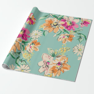 Papel De Regalo flor esbozada en colores brillantes - sin costuras