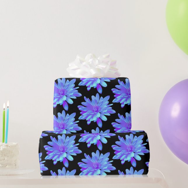 Papel De Regalo Flor floral azul violeta elegante (Regalos de fiesta)