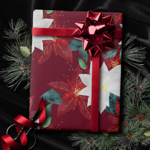 Papel De Regalo Flor floral de Navidades rojos y verdes de Poinset