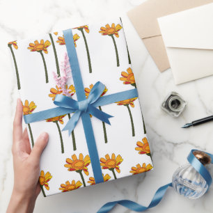 Papel De Regalo Flor Floral Naranja Rojo Caprichoso