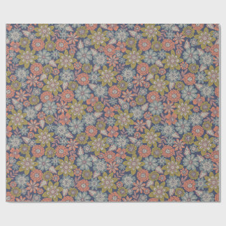 Papel De Regalo Flor florece y florece en coral, azul y verde