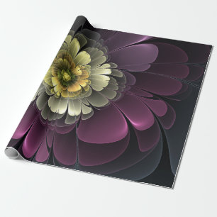 Papel De Regalo Flor Fractal Gris Purpura Moderna Abstracta