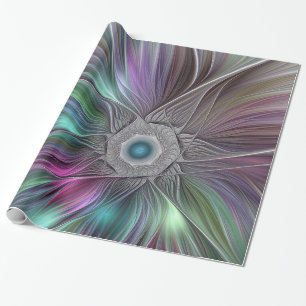 Papel De Regalo Flor grande colorida Resumen arte fractal trippy