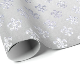 Papel De Regalo Flor gris plateada Fleur De Lis Royal Iris