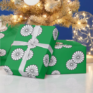 Papel De Regalo Flor japonesa blanca circular verde retro