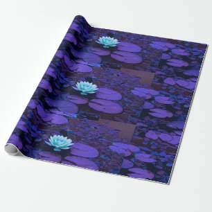 Papel De Regalo Flor Lotus Azul Morado Turquesa Estanque Floral Ze