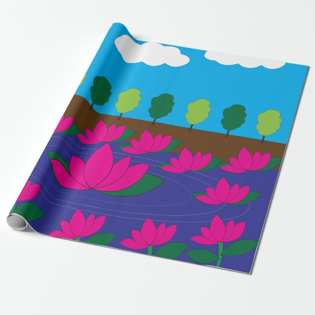 Papel De Regalo Flor Lotus rosa (Desenrollado)