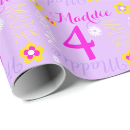 Papel De Regalo Flor morada personalizada de rosa color rosa cuart