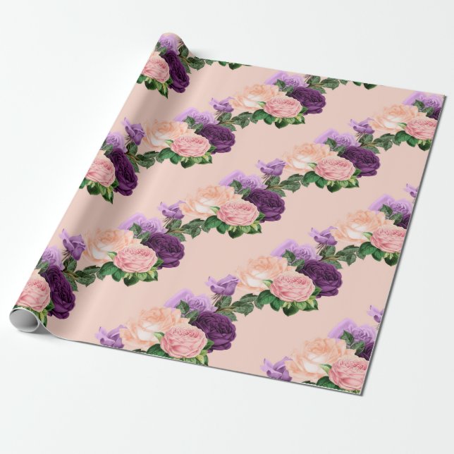 Papel De Regalo Flor morada rosa rosa y de lavanda (Desenrollado)