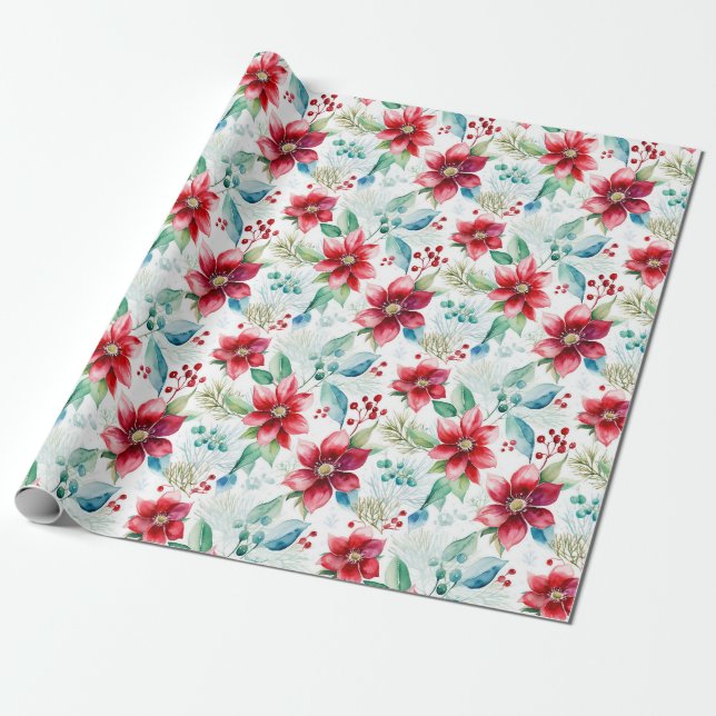Papel De Regalo Flor Navidad clásica Poinsettia (Desenrollado)