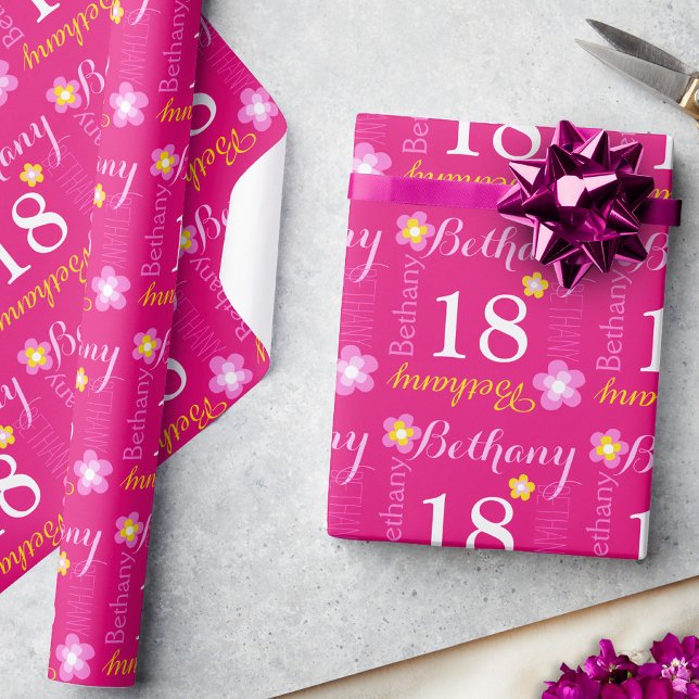 Papel De Regalo Flor nombre personalizado edad 18º cumpleaños (Subido por el creador)