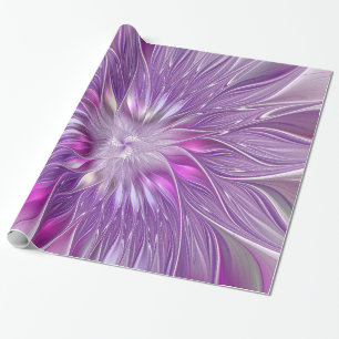 Papel De Regalo Flor Pasión Abstracta Fractal Arte Rosa Púrpura