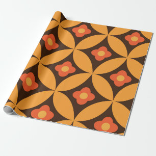 Papel De Regalo Flor retro en hoja de círculo naranja de mediados