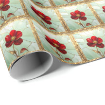 Papel de Regalo Flor Roja de Vidrio Emplomado