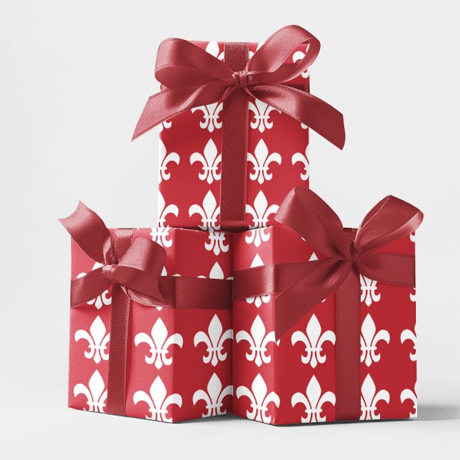Papel De Regalo Flor roja y blanca de Lys (Red and White Fleur de Lys Wrapping Paper)