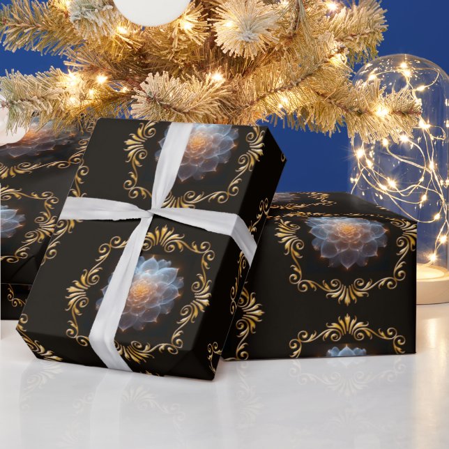 Papel De Regalo Flor romántica y marco dorado (Vacaciones)