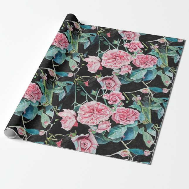 Papel De Regalo Flor rosa acuarela Pintar Rosas de arte (Desenrollado)