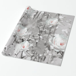 Papel De Regalo Flor rosa blanca invierno floral gris