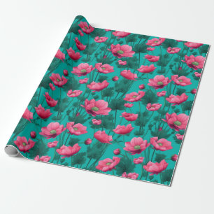 Papel De Regalo Flor rosa con fondo azul turquesa
