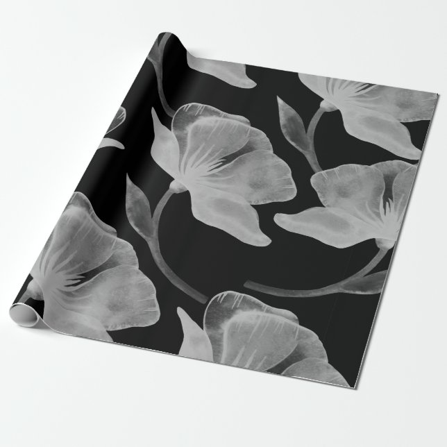 Papel De Regalo Flor rosa ilustracion acuarela transparente (Desenrollado)