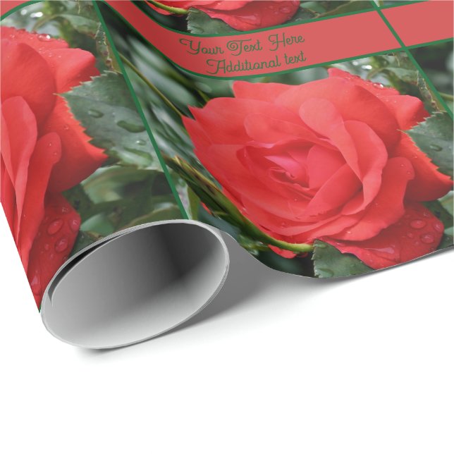 Papel De Regalo Flor rosa roja en flor personalizada (Esquina del rollo)