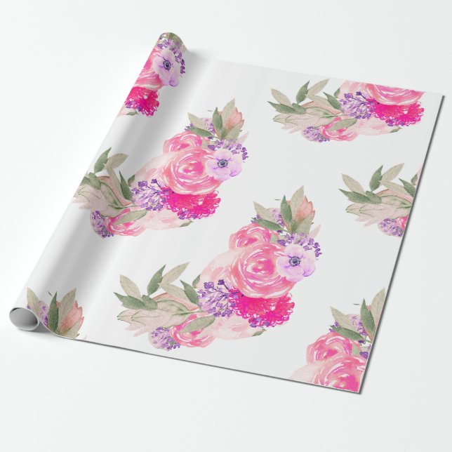 Papel De Regalo Flor rosa rosa bonito (Desenrollado)