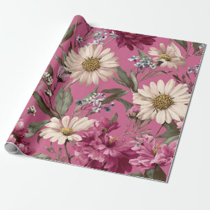 Papel De Regalo Flor Rosa Rústico Botánico Atrevido Vintage Boho F